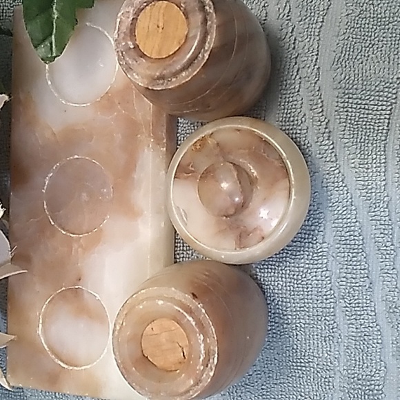 1960s Solid Marble 3 Piece Salt and Pepper Set - Picture 4 of 14